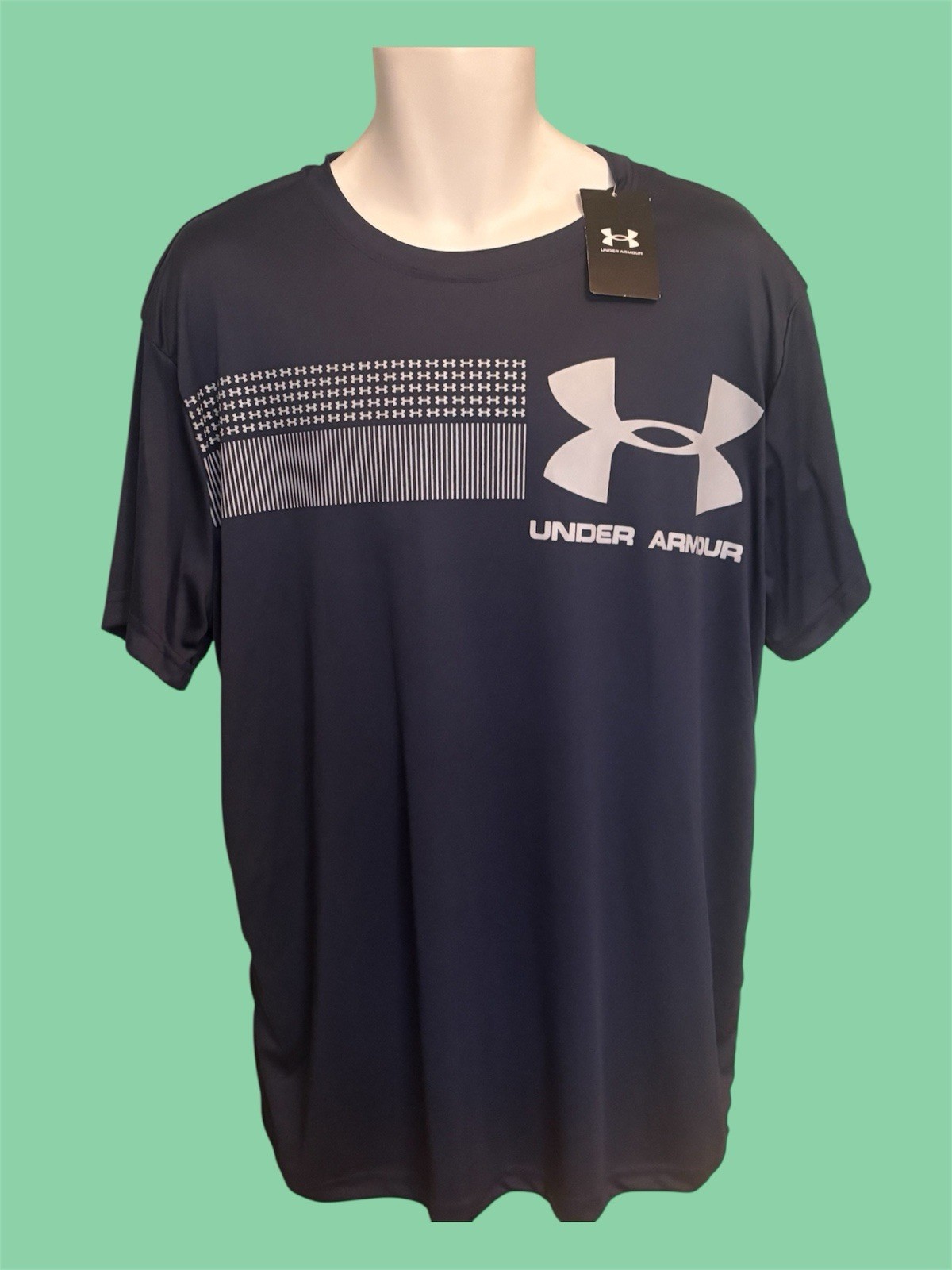 Under Armour Mens LOOSE XL Moisture Wicking Mesh Navy Blue UA Big Logo Shirt NWT gallery