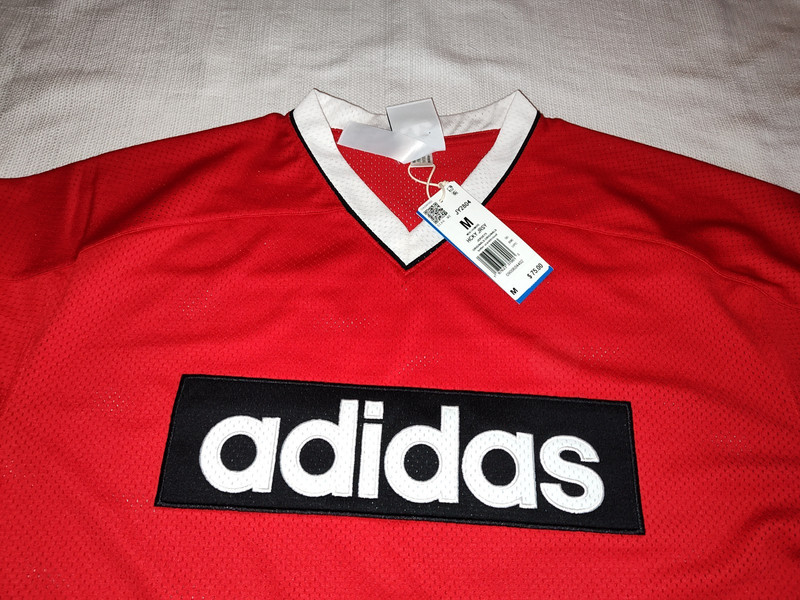 NEW Adidas Originals Men's Mesh Hockey Jersey Red Black White Medium M JY2804 gallery