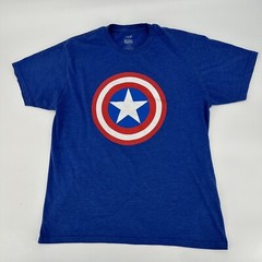 Captain America Shirt Mens Large Blue Short Sleeve Marvel Logo Avengers