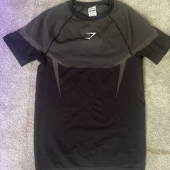 Exclusive gymshark Men’s Black/Gray Mesh Raglan Crew T-Shirt Breathable Stretch