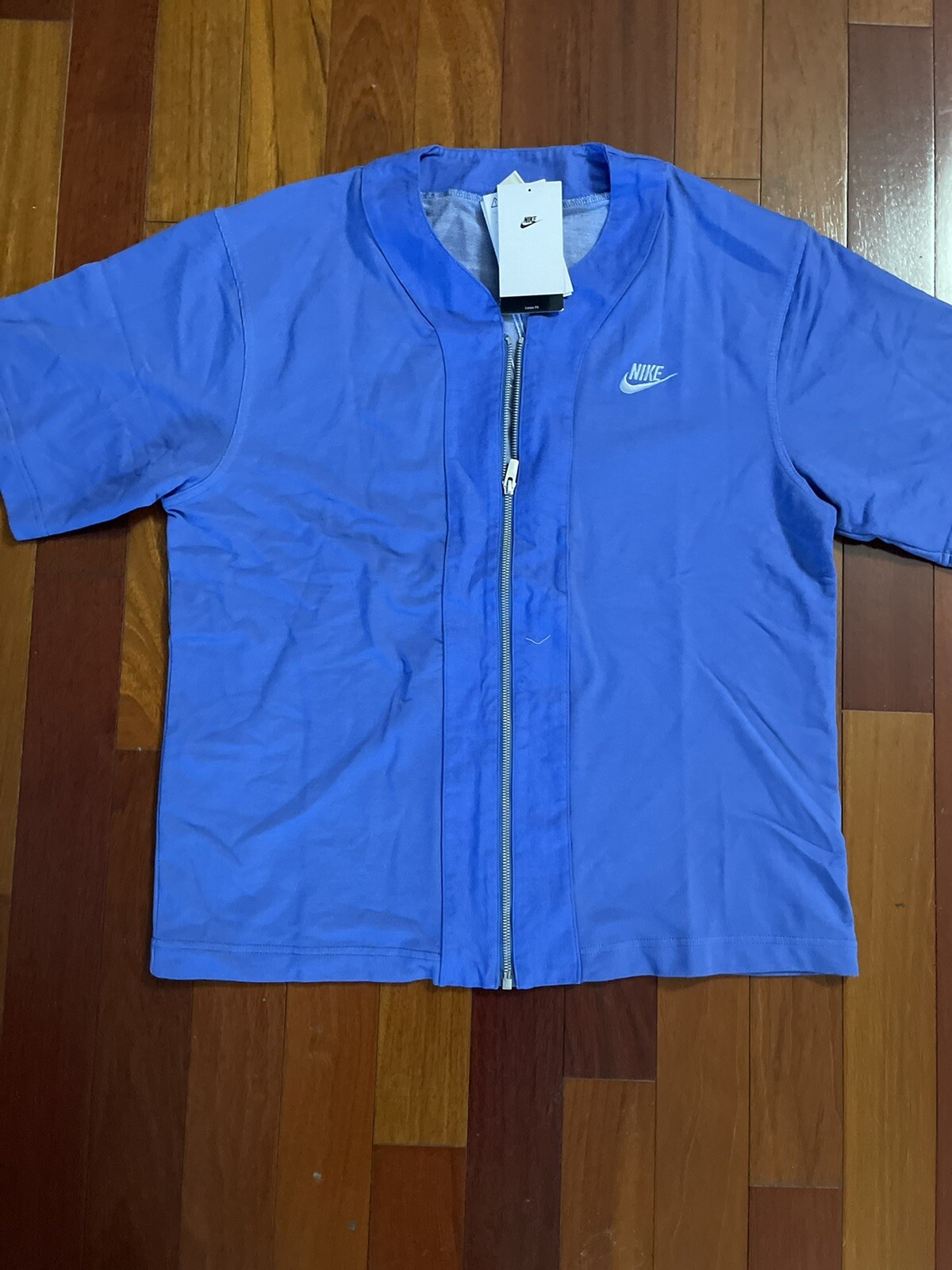 Nike French Terry Short Sleeve Full Zip Shirt Marina Blue Size Small DM6899-407 gallery