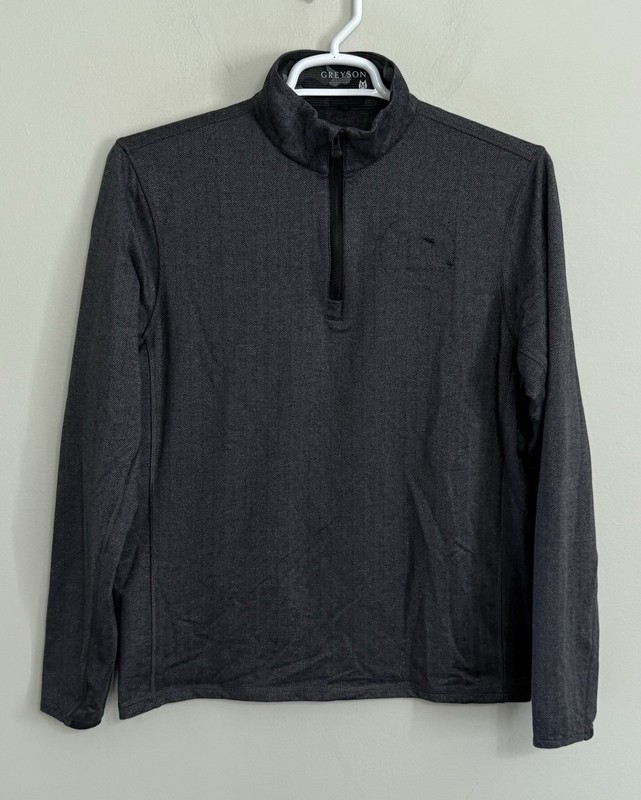 Greyson Men's Medium Gray Herringbone 1/4 Zip Golf Pullover Sweater *Read gallery