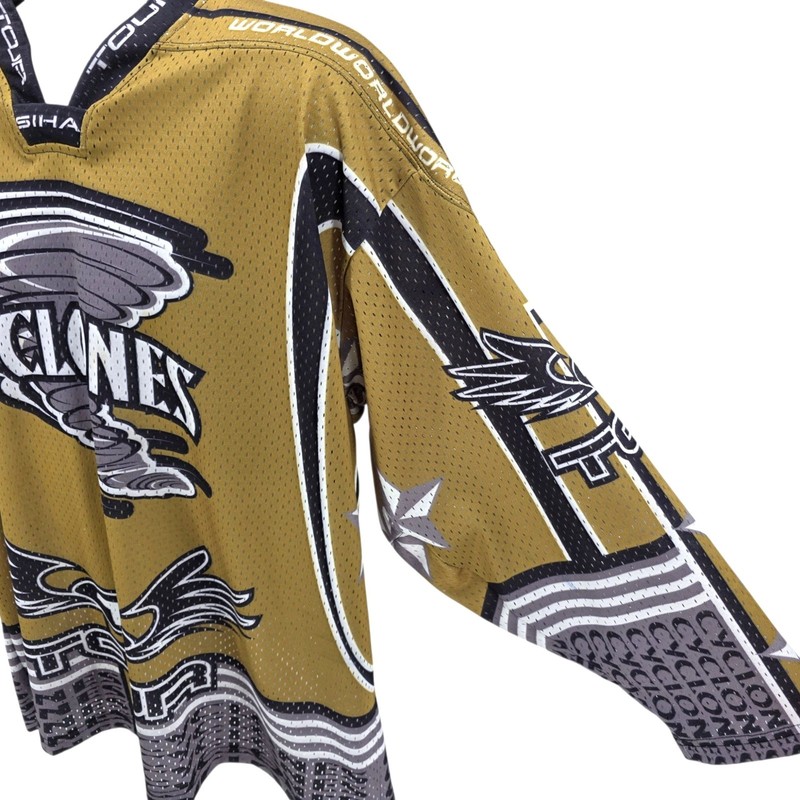 Vintage Tour Cyclones Adult Medium Jersey Mesh Gold World Tour Hockey SIHA #21 gallery