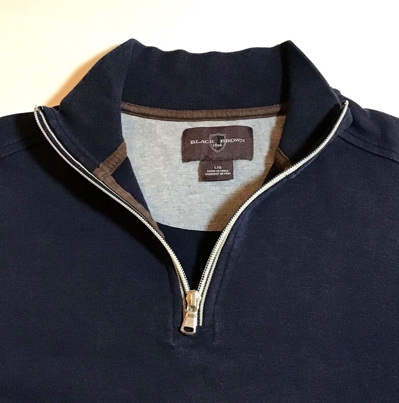 BLACK BROWN 1826 NAVY BLUE COTTON BLEND 1/4 ZIP TOP, MEN'S LARGE gallery