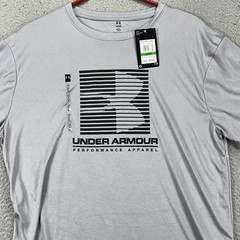 Under Armour Shirt Athletic Mens Large Gray Graphic Loose Fit Short Sleeve NEW