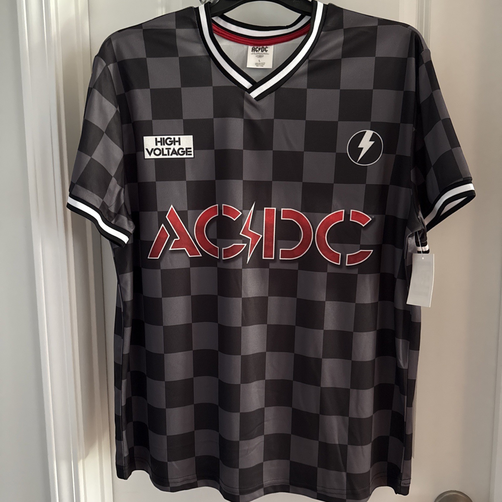 AC/DC Men’s Licensed Baseball Jersey Checkered Print Size L gallery