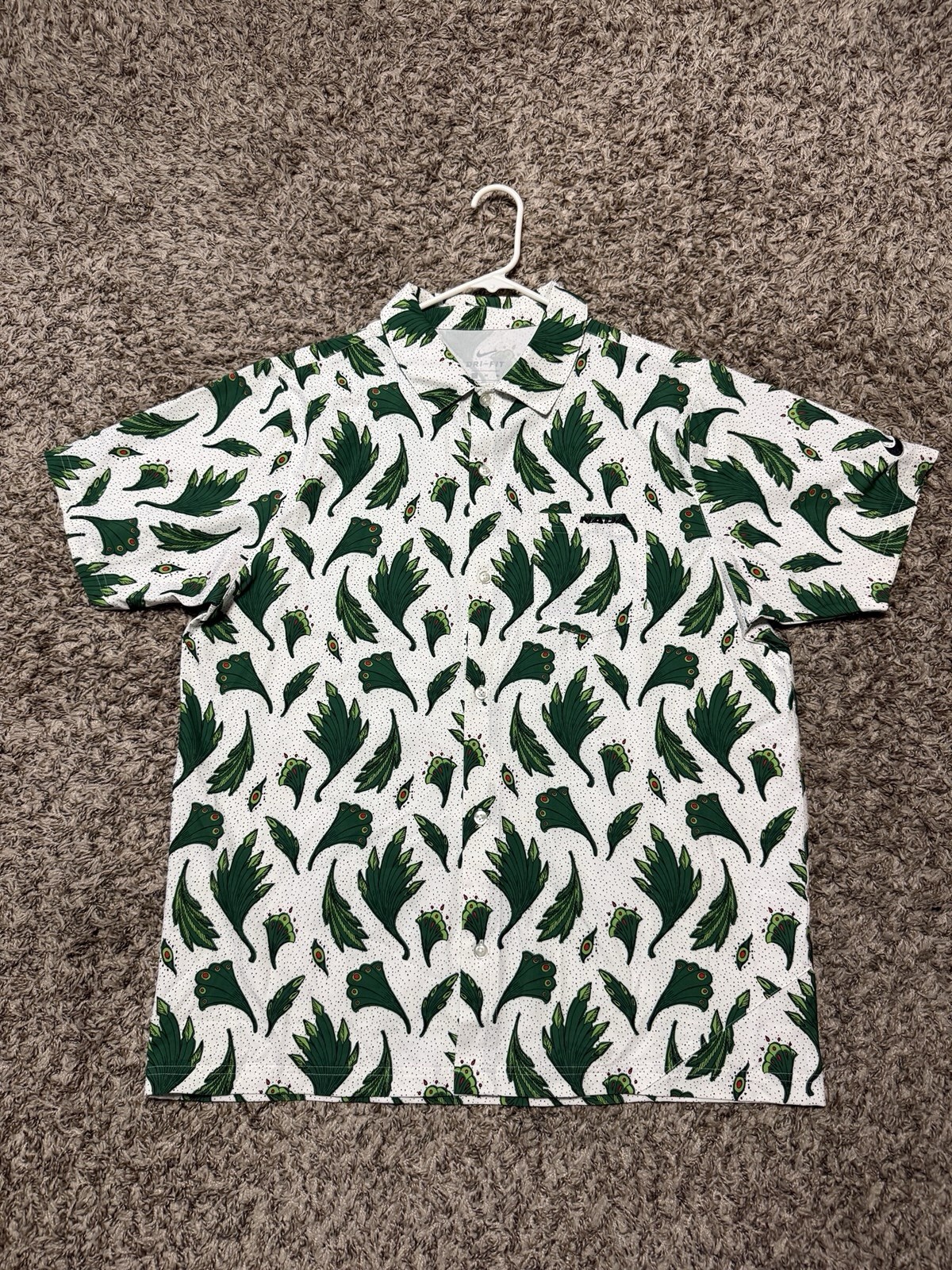 Nike Naija Button Up Lounge Dri Fit T Shirt Multicolor Floral Green White - XL gallery
