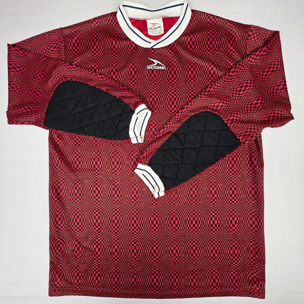 Vintage Score Goalkeeper Jersey Mens Adult Medium Red Checkered Padded