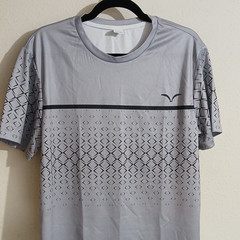 Men’s Gray/Black Geometric Athletic Crew Neck T-Shirt M 100% Polyester