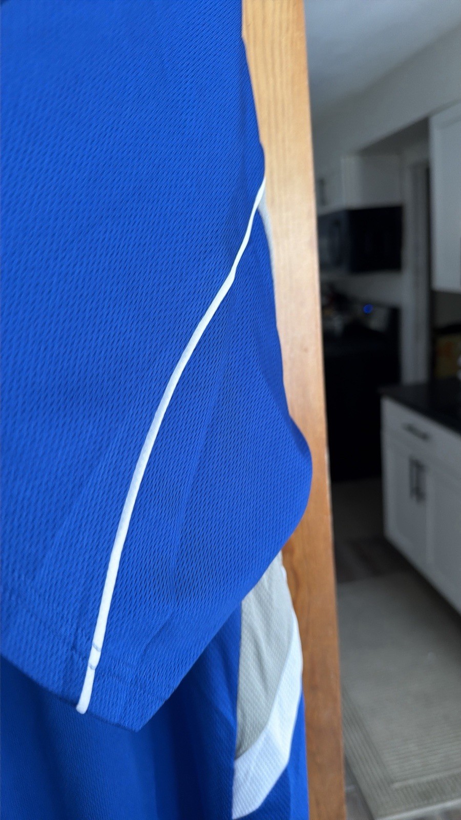 Alleson Athetic 2 Button Henley Baseball Jersey Blue Gray White Mens L gallery