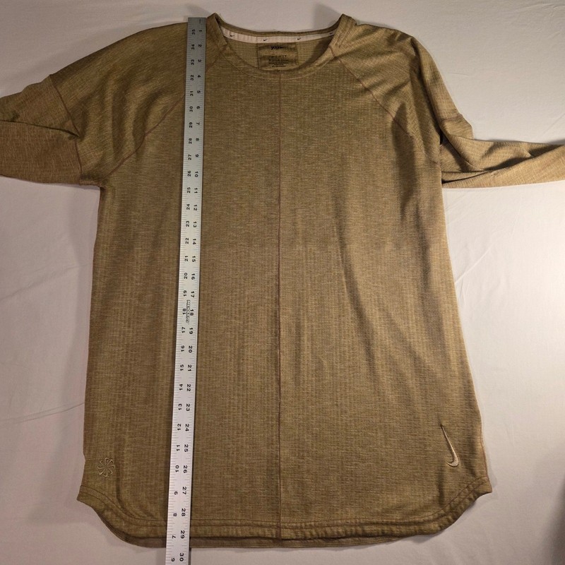 Nike Yoga Dri-Fit Men's Size M Crewneck Long Sleeve Top Tan Active Training gallery