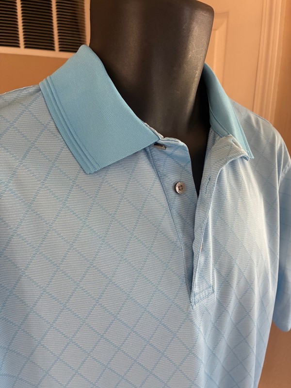 PGA Tour Golf Polo Shirt Light Blue Diamond Pattern Stretch Moisture Wicking L gallery