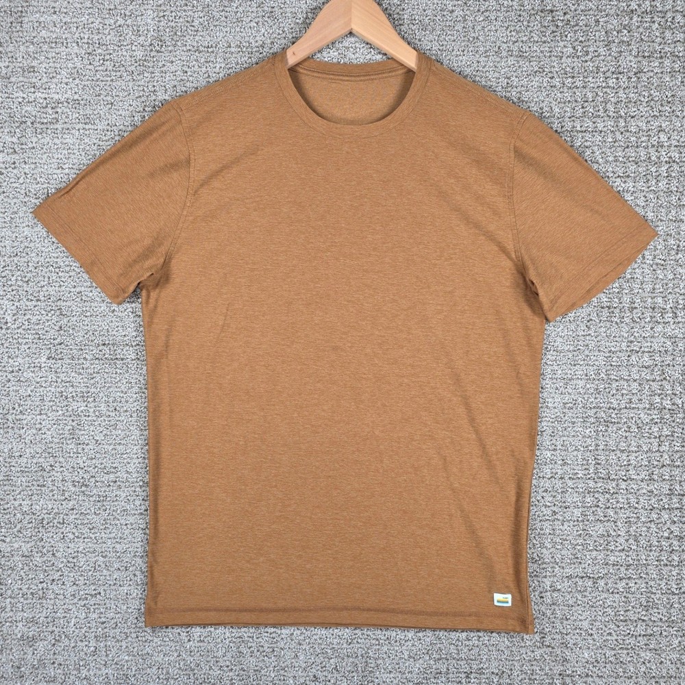 Vuori Mens Strato Tech Tee Heathered Camel Brown Short Sleeve T-Shirt Size Large
