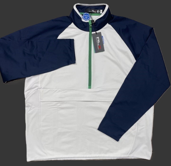 Polo Ralph Lauren RLX Golf Stretch 1/2 Zip White Blue Pullover Jacket Shirt Mens gallery