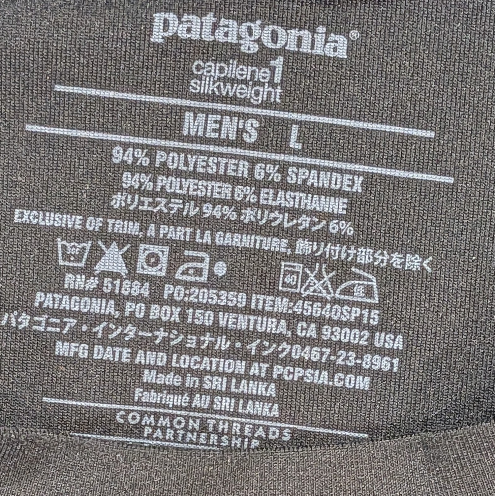 Patagonia Capilene 1 Silkweight TShirt Black Stretch Crew Neck Long Sleeve Large gallery