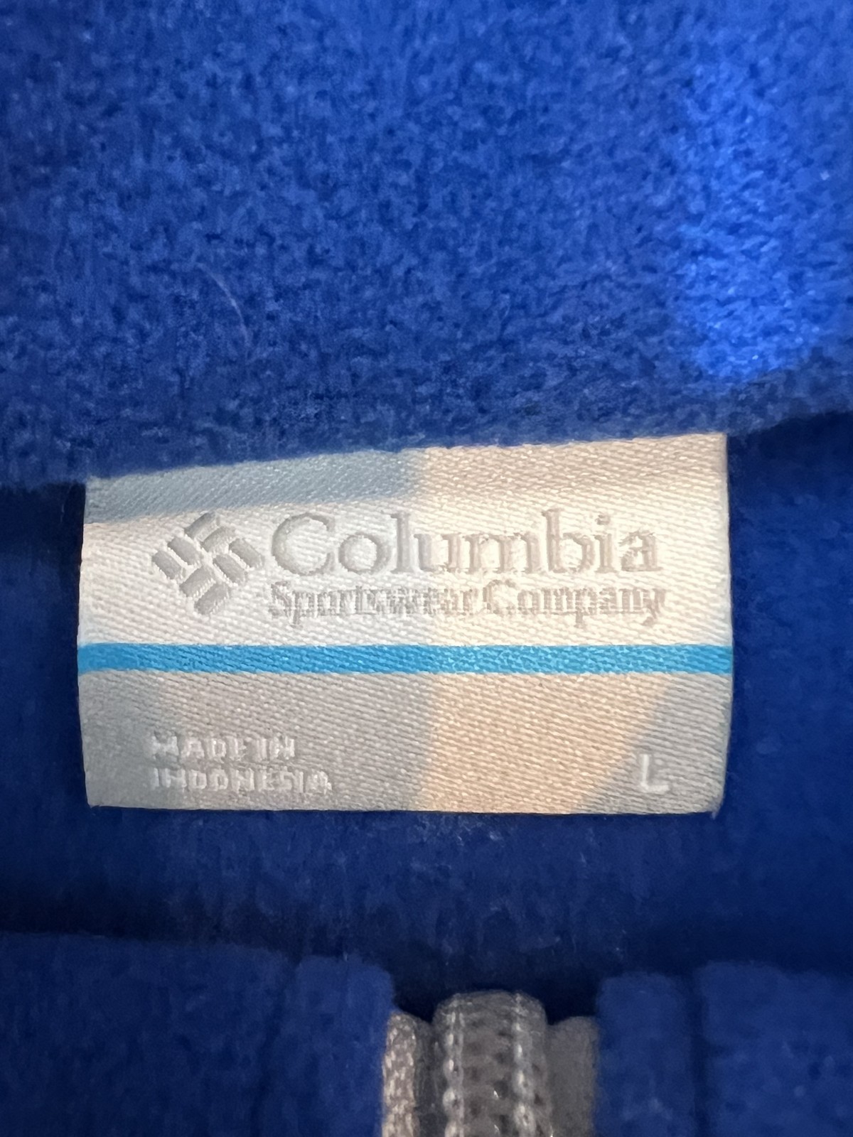 Columbia Pullover Mens Large Blue Fleece Half Zip Three Bears General Store Logo gallery