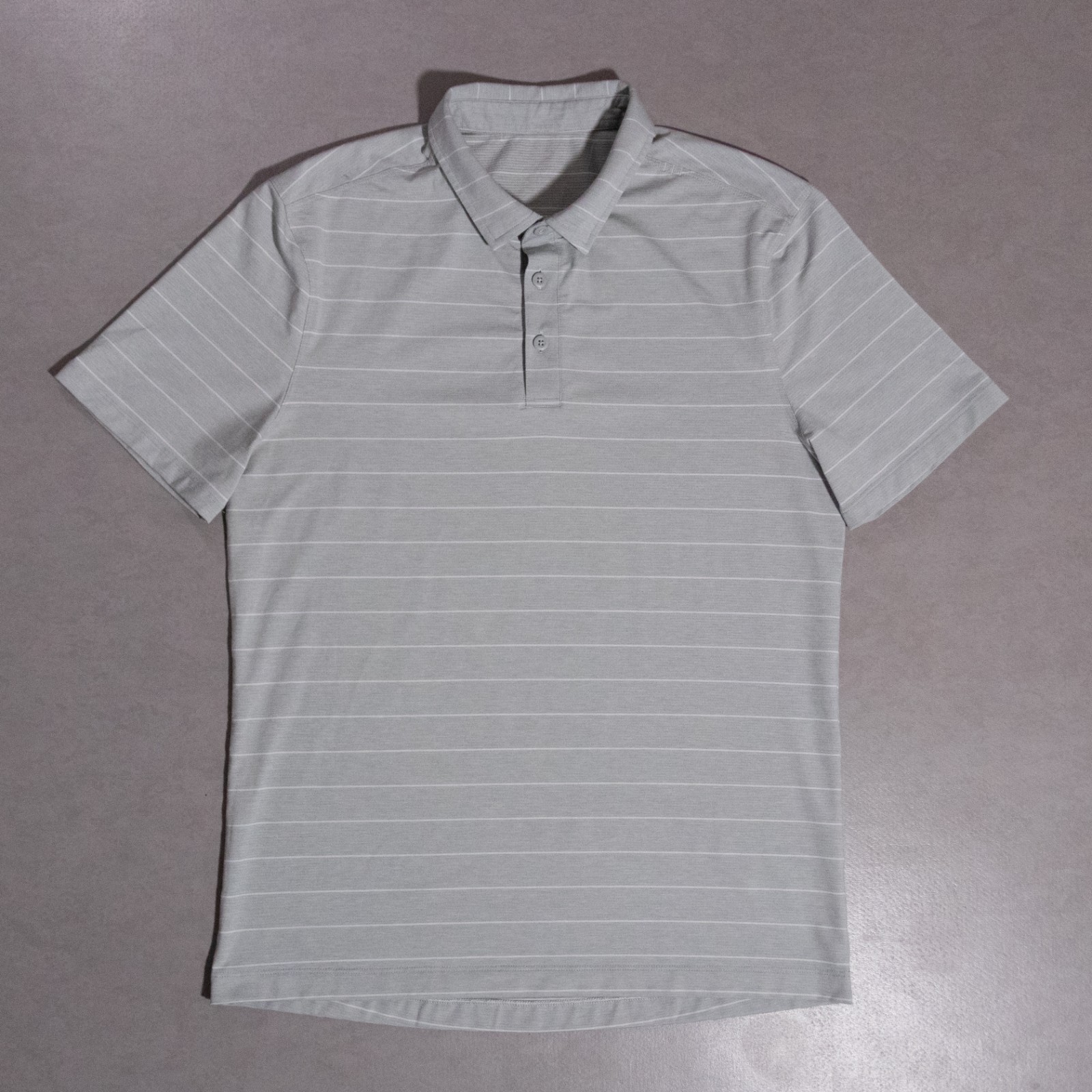 Lululemon Evolution Polo Shirt Gray Striped Performance Stretch Men's Small Golf gallery