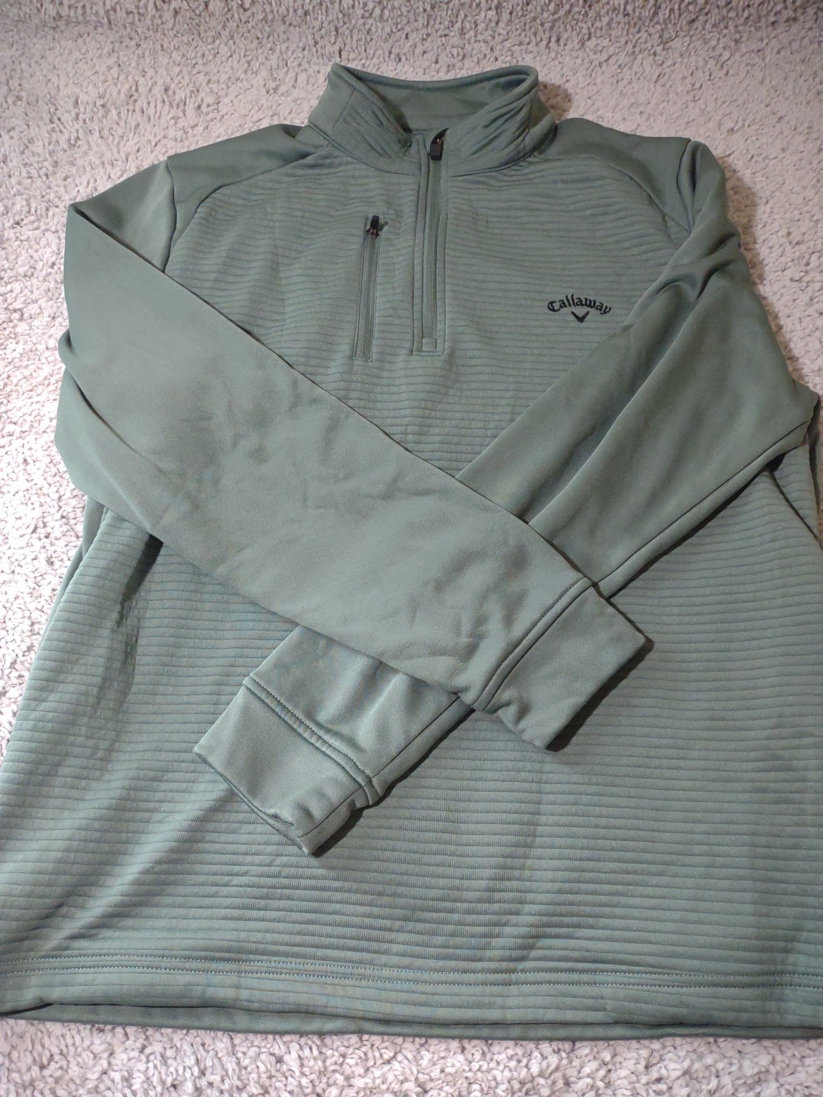 Callaway Mens Quarter Zip Pull Over Green Large Mock Neck Ribbed Fleece Lining gallery