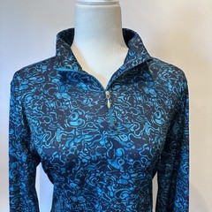 GU Shark PLAY DRY Woman’s Long Sleeve Teal & Black Abstract Print Size L