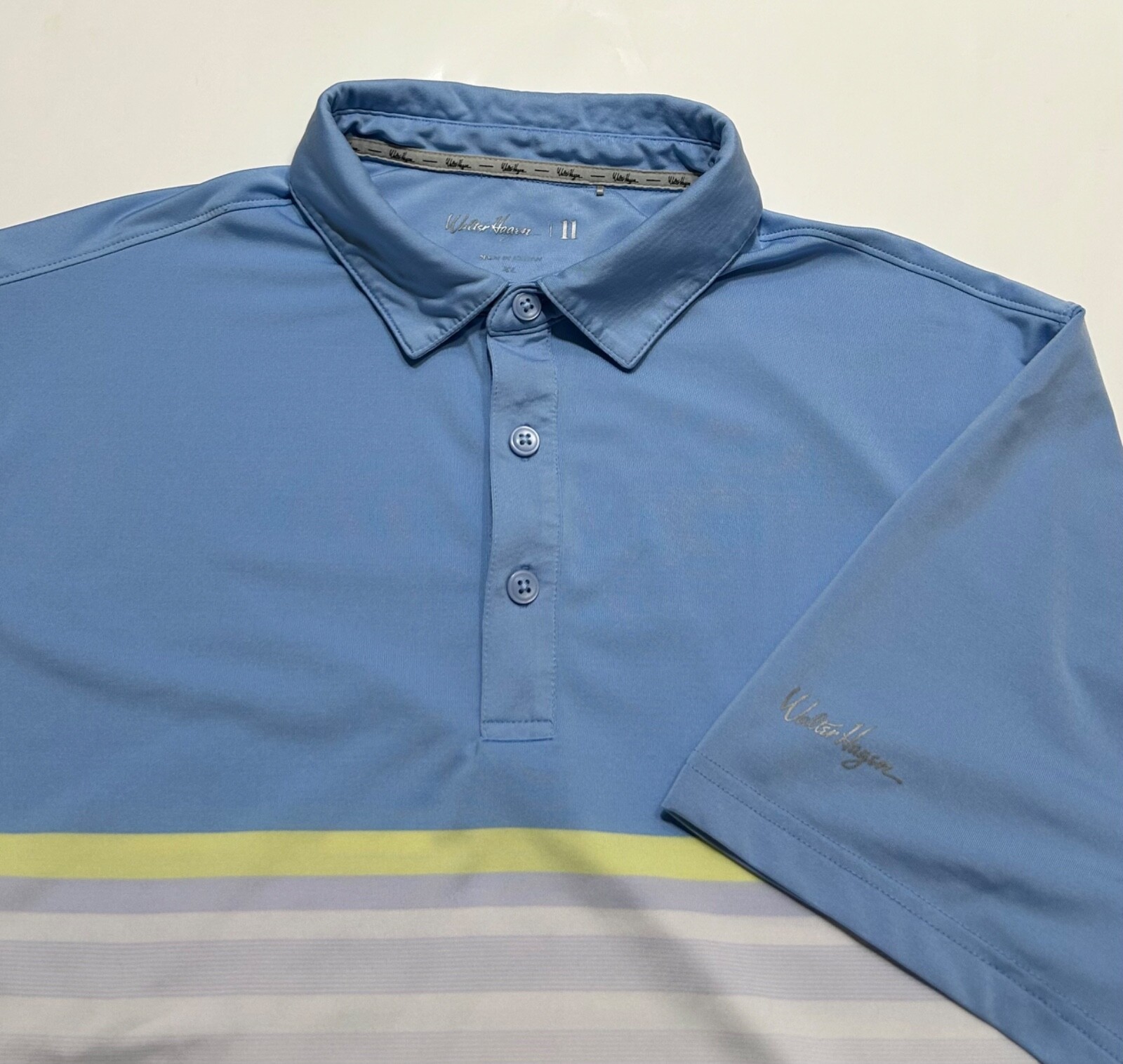 Walter Hagen Men’s Colorblock Stripe Performance Golf Polo Shirt Blue White XL gallery
