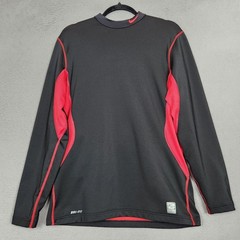 NIKE Pro Combat Hyperwarm Shirt Mens Large Black Red Dri-FIT Fitted Long Sleeve