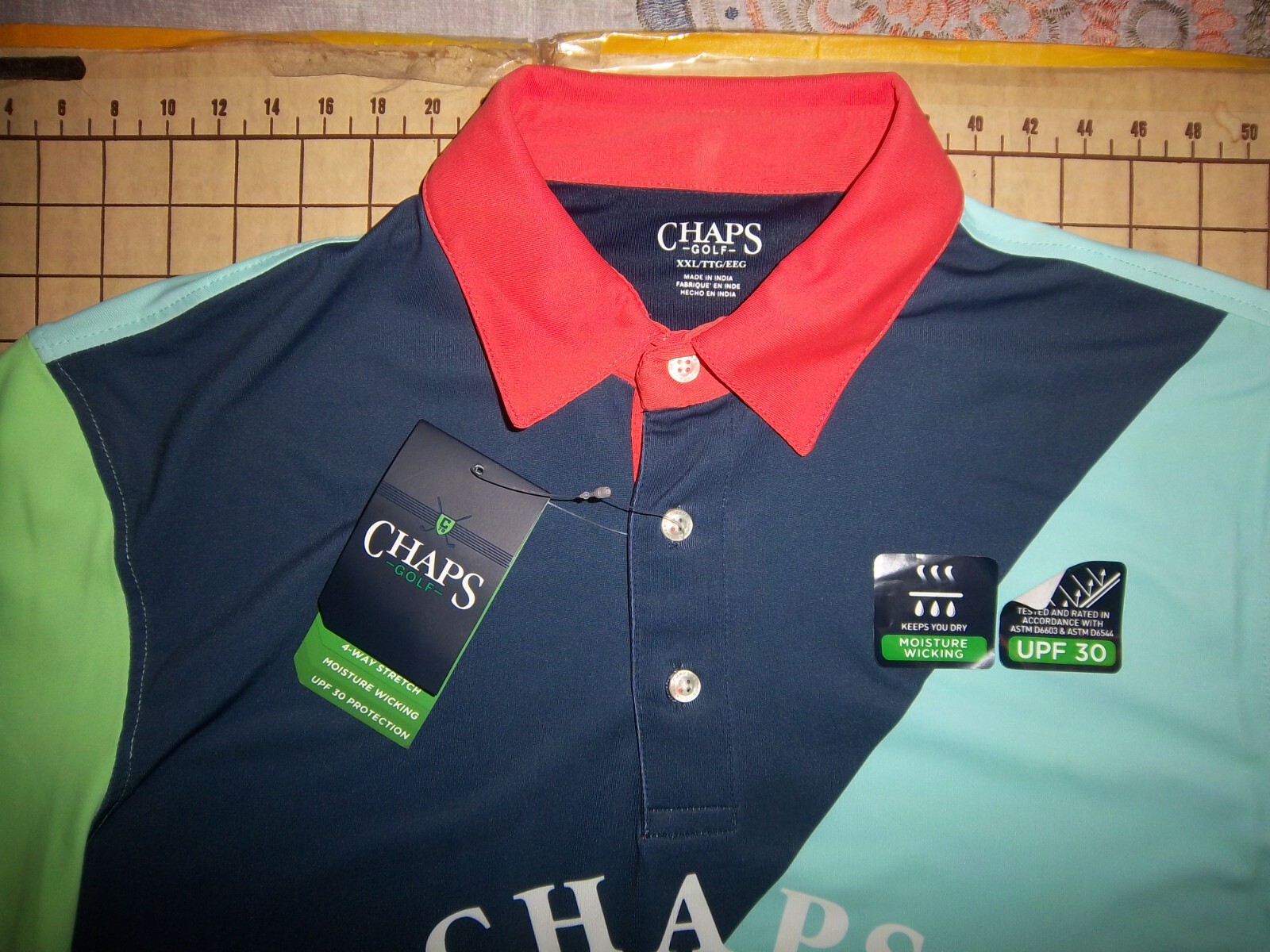 MENS 2XLARGE BLUE/ORANGE/GREEN CHAPS PERFORMANCE POLO SHIRT - NWT gallery