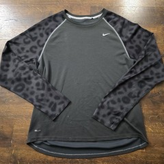 Nike FIT DRY Shirt Mens L Black Animal Print Raglan Long Sleeve Running Top