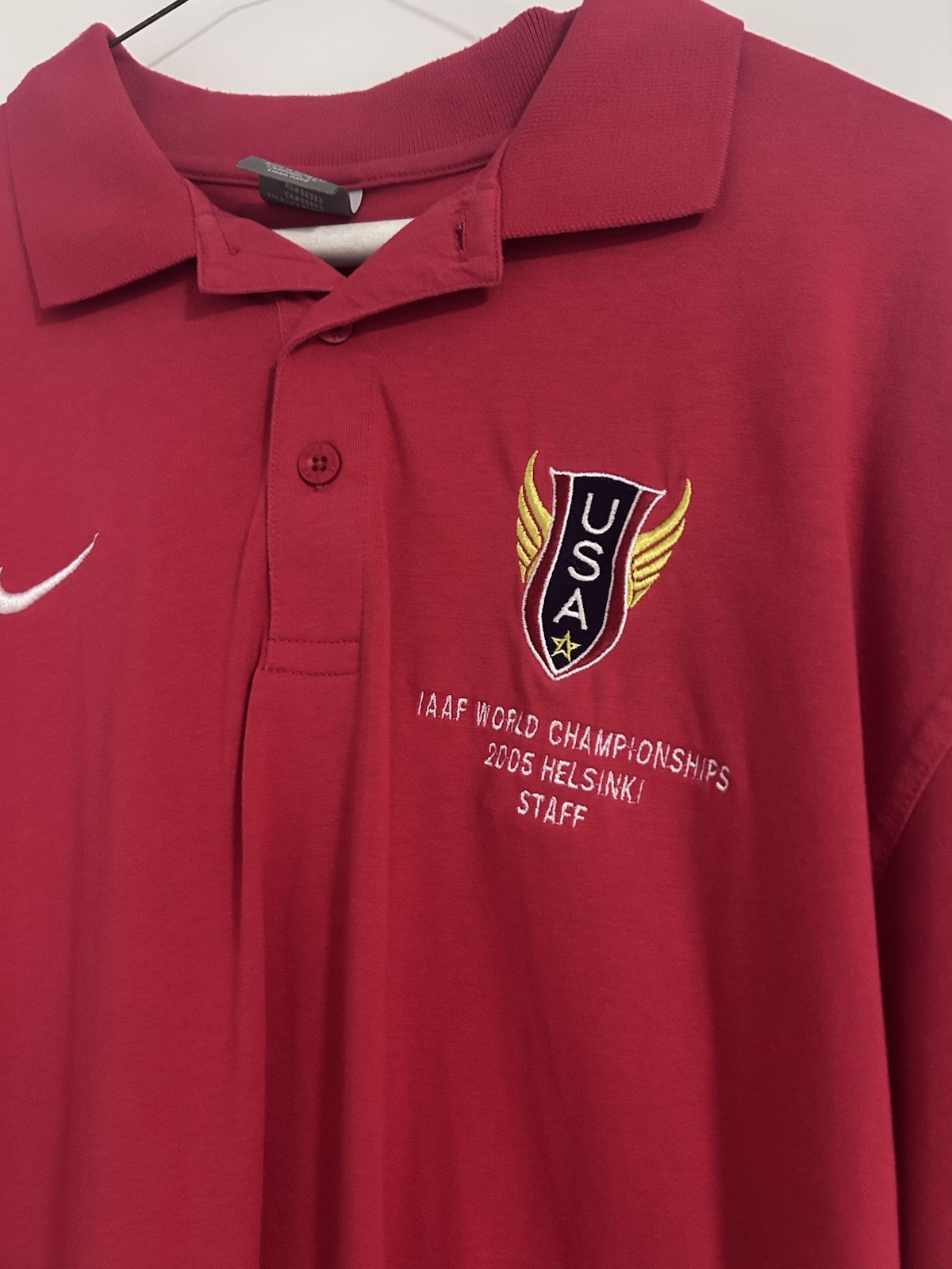 Nike USA Track and Field Mens Size Large Button Collar Short Sleeve 2005 WC gallery