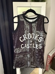Crooks & Castles Mesh Basketball Jersey Tank Top Mens Small Black Paisley