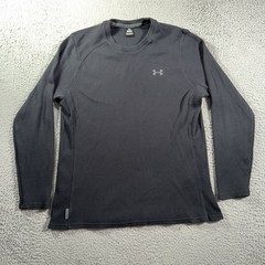 Under Armour Thermal Shirt Mens Large Black Long Sleeve Waffle Knit Crew Neck