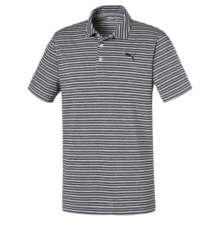 PUMA Golf Polo Mens Medium DryCELL Links Short Sleeve Peacoat Blue Striped gallery