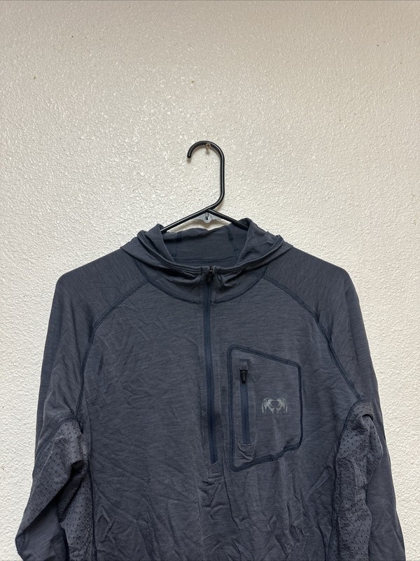 Kuiu Blue Pullover Base Layer Nuyarn Merino Wool L/S Hood 1/4 Zip Logo Sz M gallery