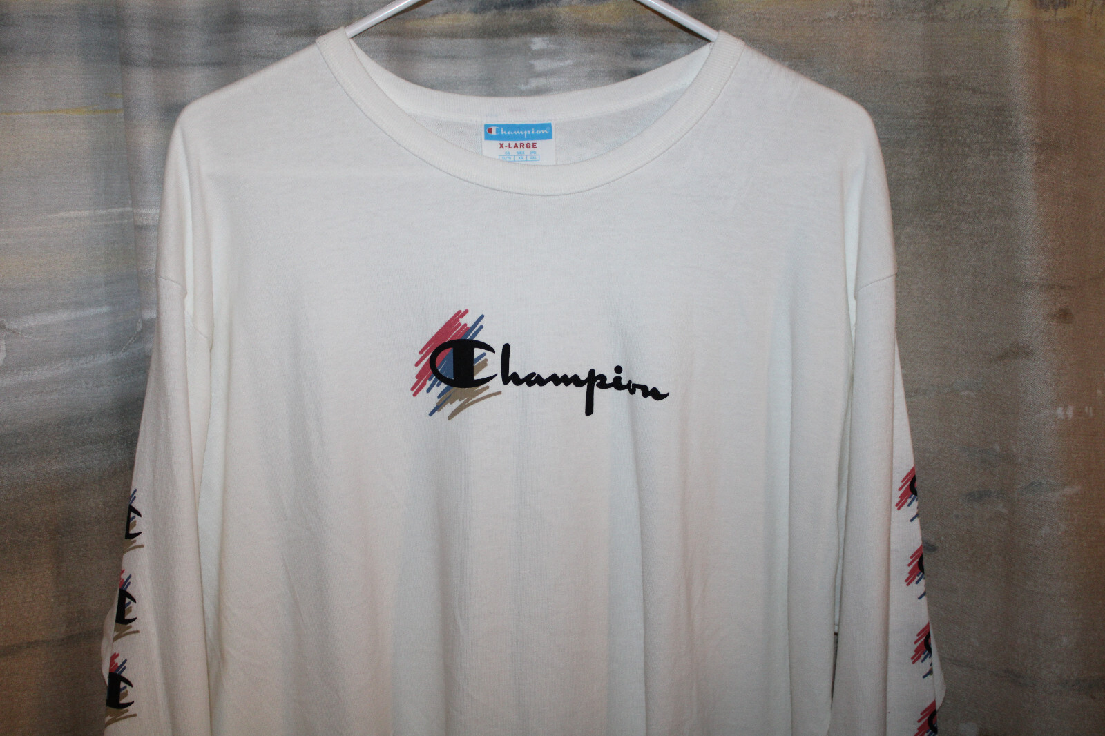 Champion® Long Sleeve White Stretch Pullover Men Women Unisex Shirt w/Logo - XL gallery