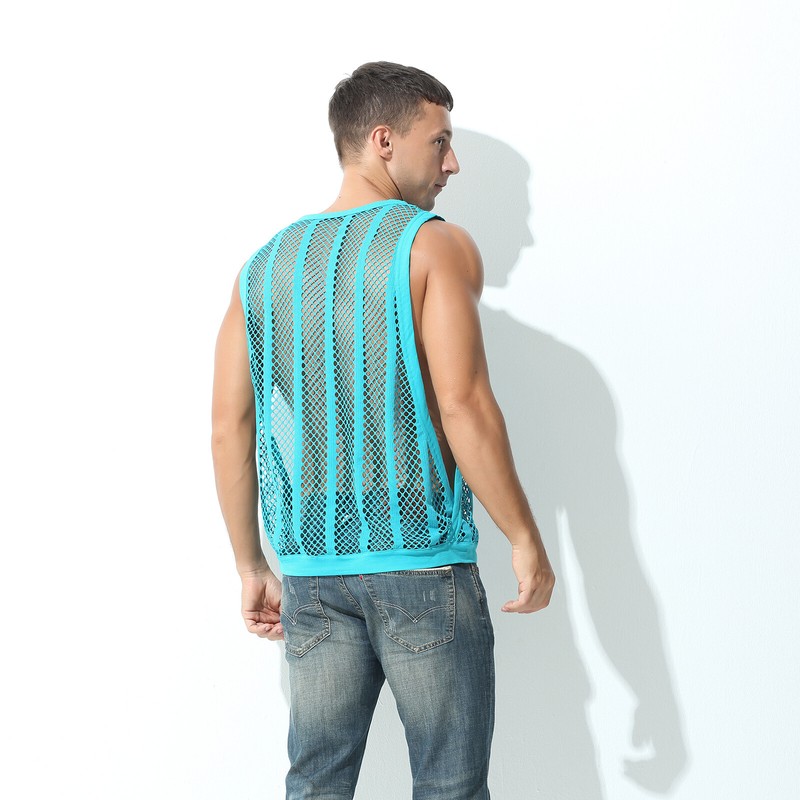 Men's See Through Mesh Fishnet Muscle Vest Tank Tops Undershirt Set Boxer Shorts gallery