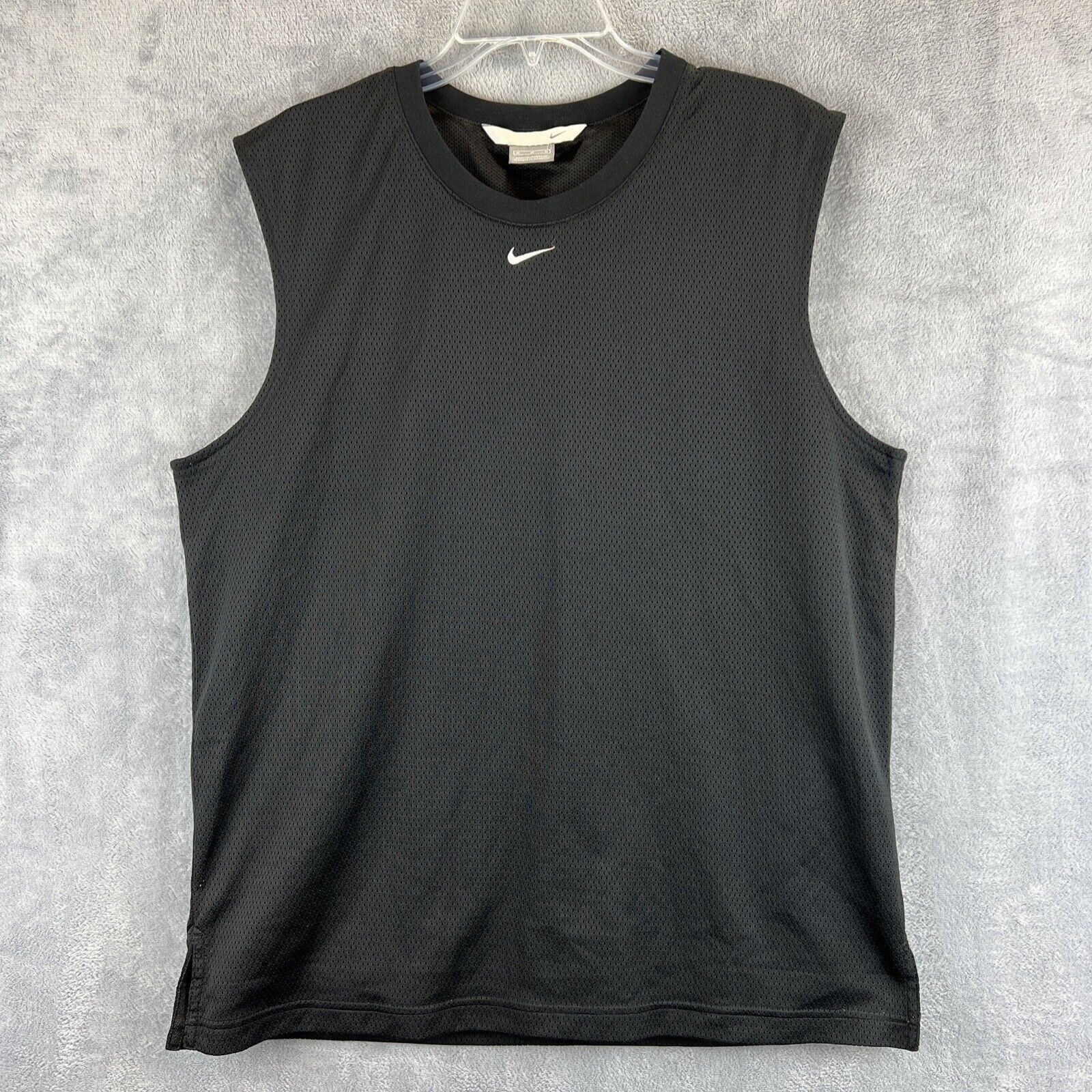 Nike Tank Top Adult Medium Black Mesh w White Center Swoosh Logo Sleeveless gallery