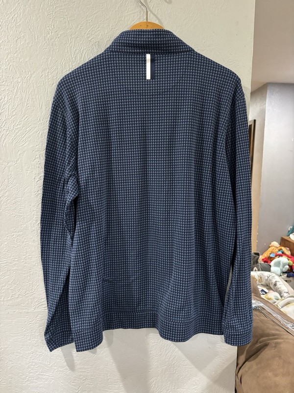 Rhoback Mens Pullover Blue Plaid 1/4 Zip Logo Golf Houndstooth Stretch Sz XL gallery
