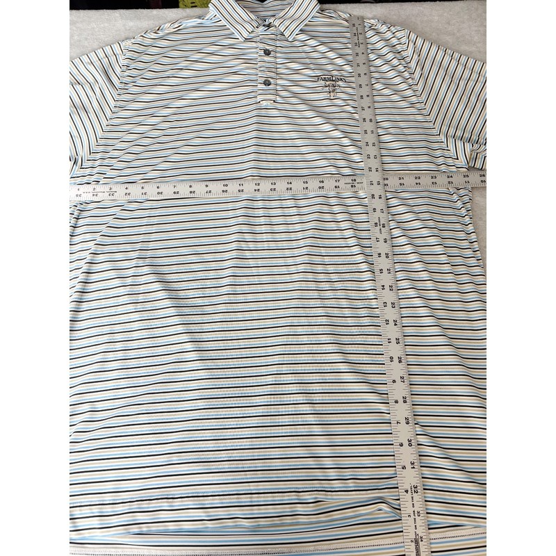 Footjoy Shirt Men Extra Large Blue Brown Striped Polo Farmlinks Logo Golf Casual gallery