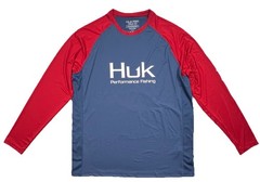 HUK Mens M Double Header Fishing Shirt UPF Performance Sun Protection Blue Red