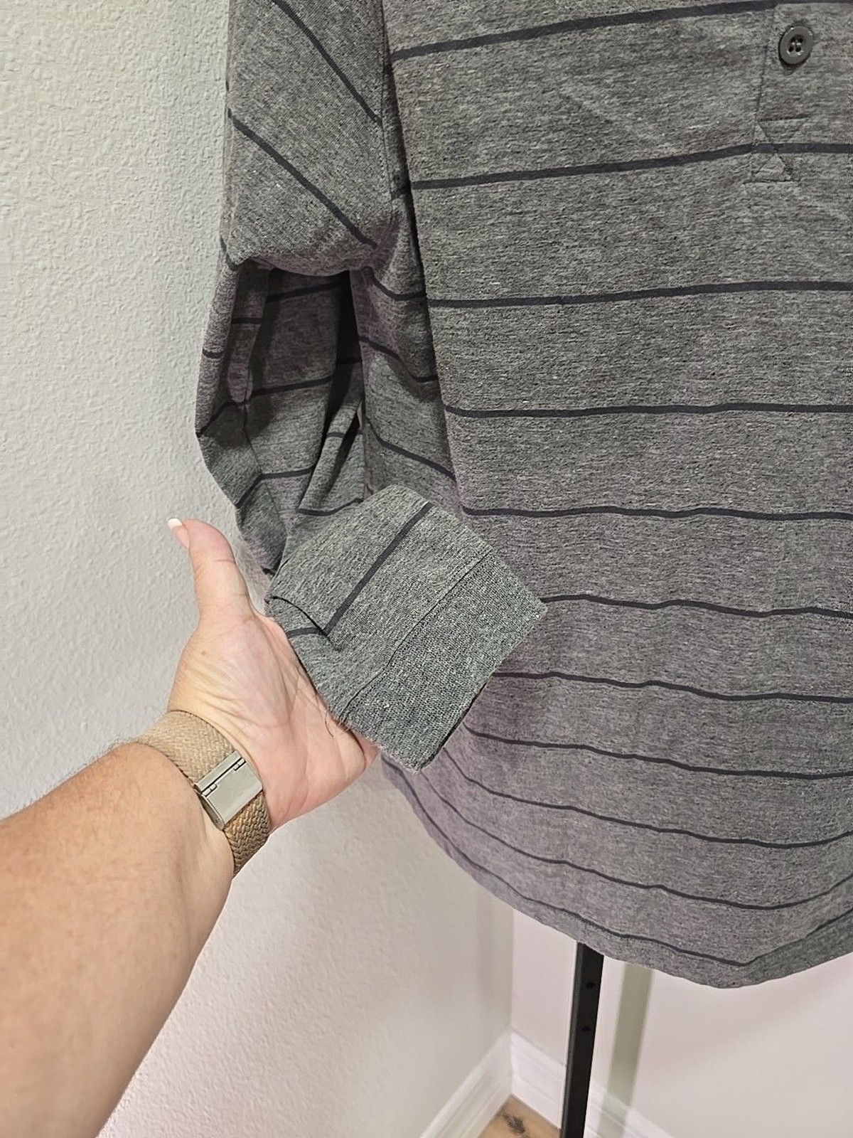 Massive Button Hoodie Pullover Mens XL Knit Streetwear Gray Stripe Classic Retro gallery