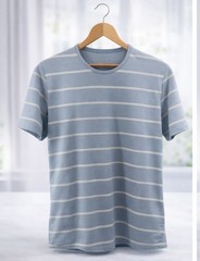 BYLT Drop Cut Short Sleeve Lux Shirt Blue Striped Curved Hem Casual Mens Large