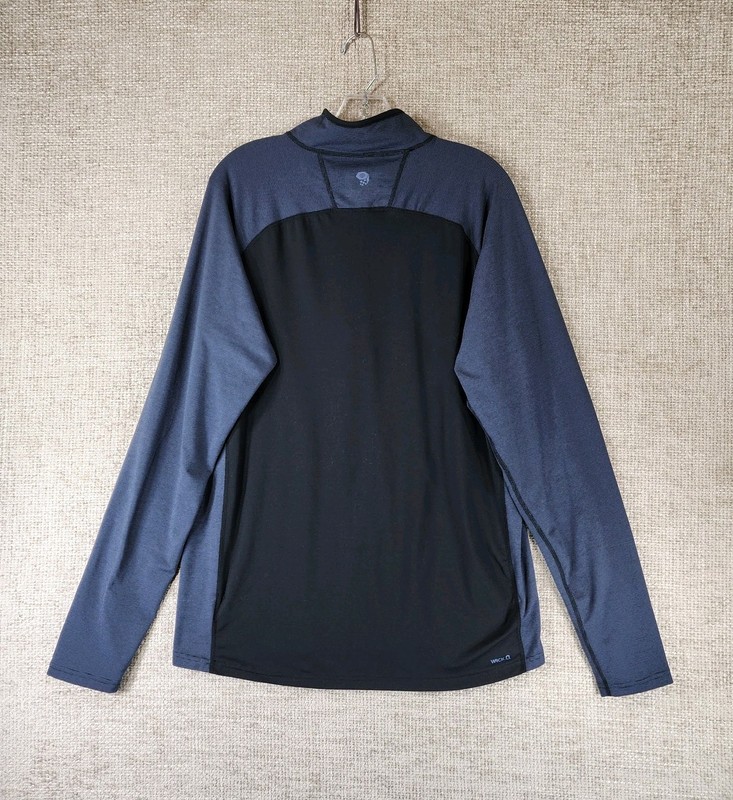 Mountain Hardwear 1/4 Zip Pullover Top Mens L Navy Black Wick.Q Long Sleeve EUC gallery