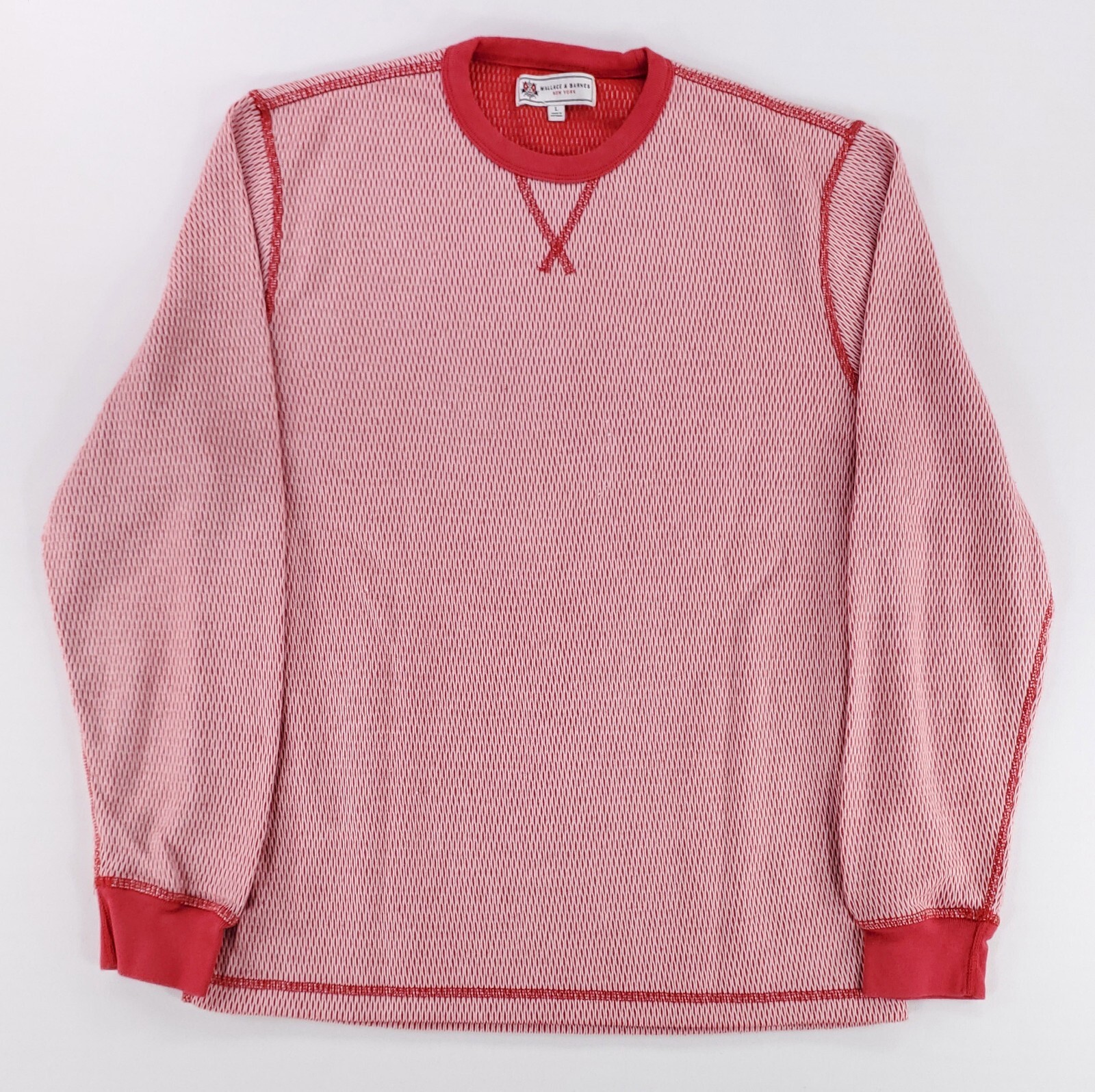 Wallace & Barnes Textured Knit Long Sleeve Crew Neck Pullover Shirt Red Mens L gallery