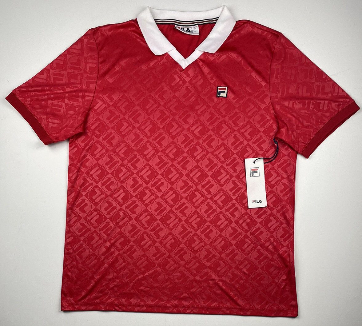 FILA Mens Paxton Polo Red Monogram LM1836AG-640 Size Large NWT Retro Classic gallery