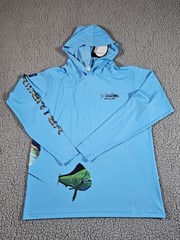 Tormenter Shirt Mens Small Blue Shade Master Hoodie SPF 50 Fishing Sun Graphic