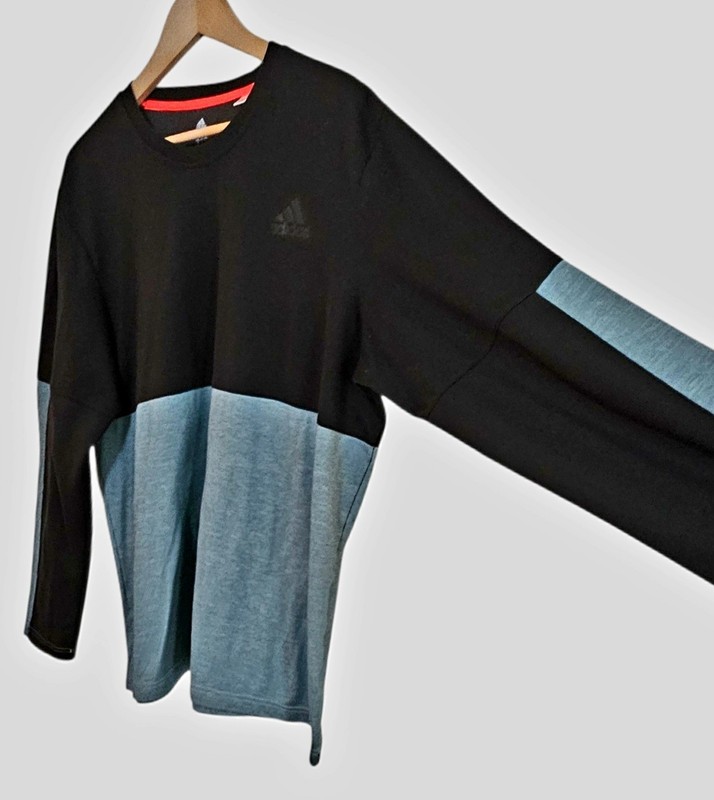 adidas Mens Athlete ID Long Sleeve Training Shirt XL Black Teal Colorblock AY630 gallery