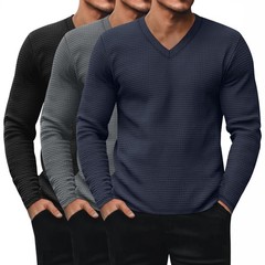 Ficerd 3 Pack Men’s Waffle Thermal Long Sleeve Shirts V Neck Underwear Tops C…