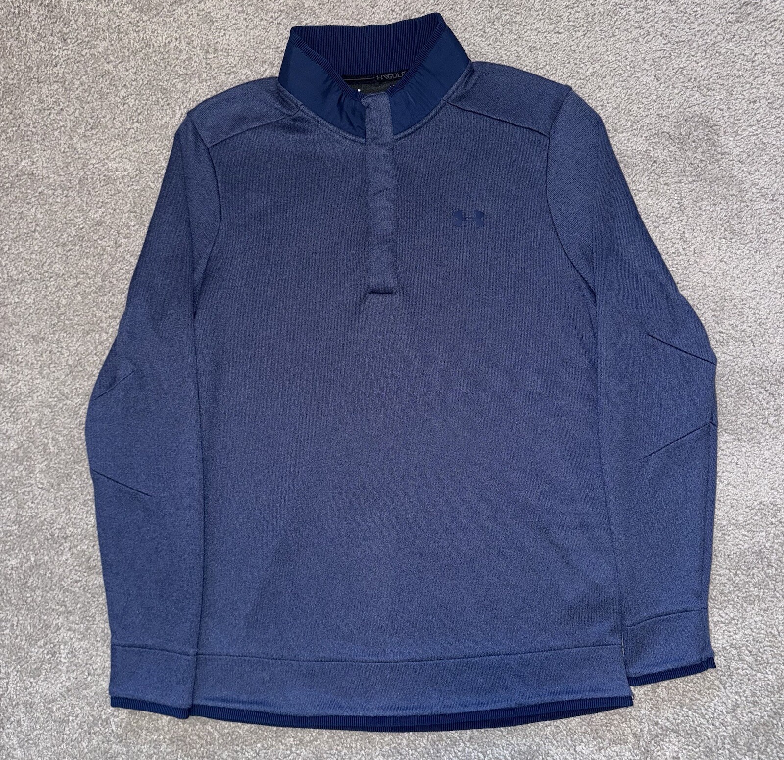 Under Armour Golf Pullover Mens Medium Blue Cold Gear 1/4 Button Loose Fit gallery