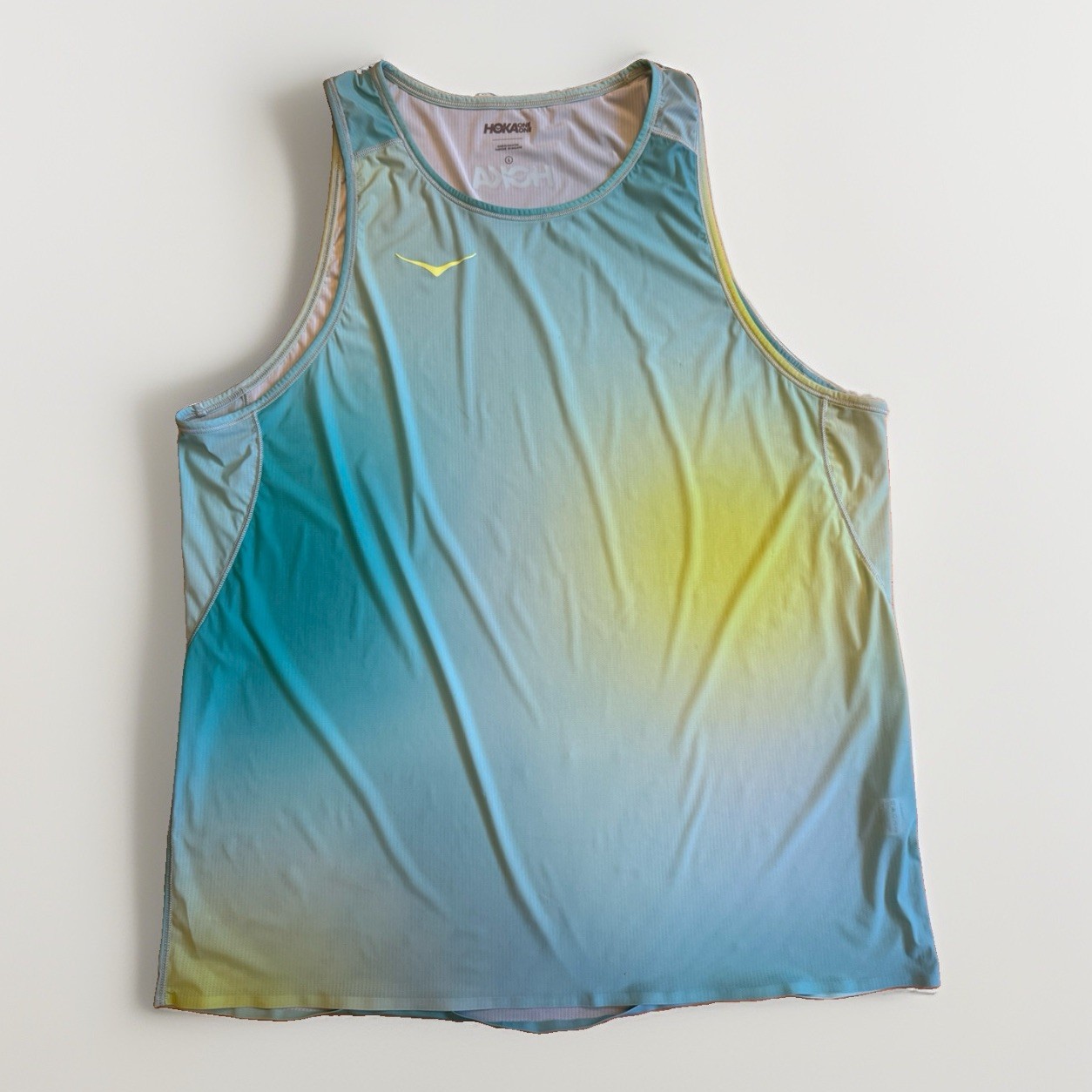 Hoka One One Running Aerolite Tank Mens L Top Green Blue Sleeveless Shirt gallery
