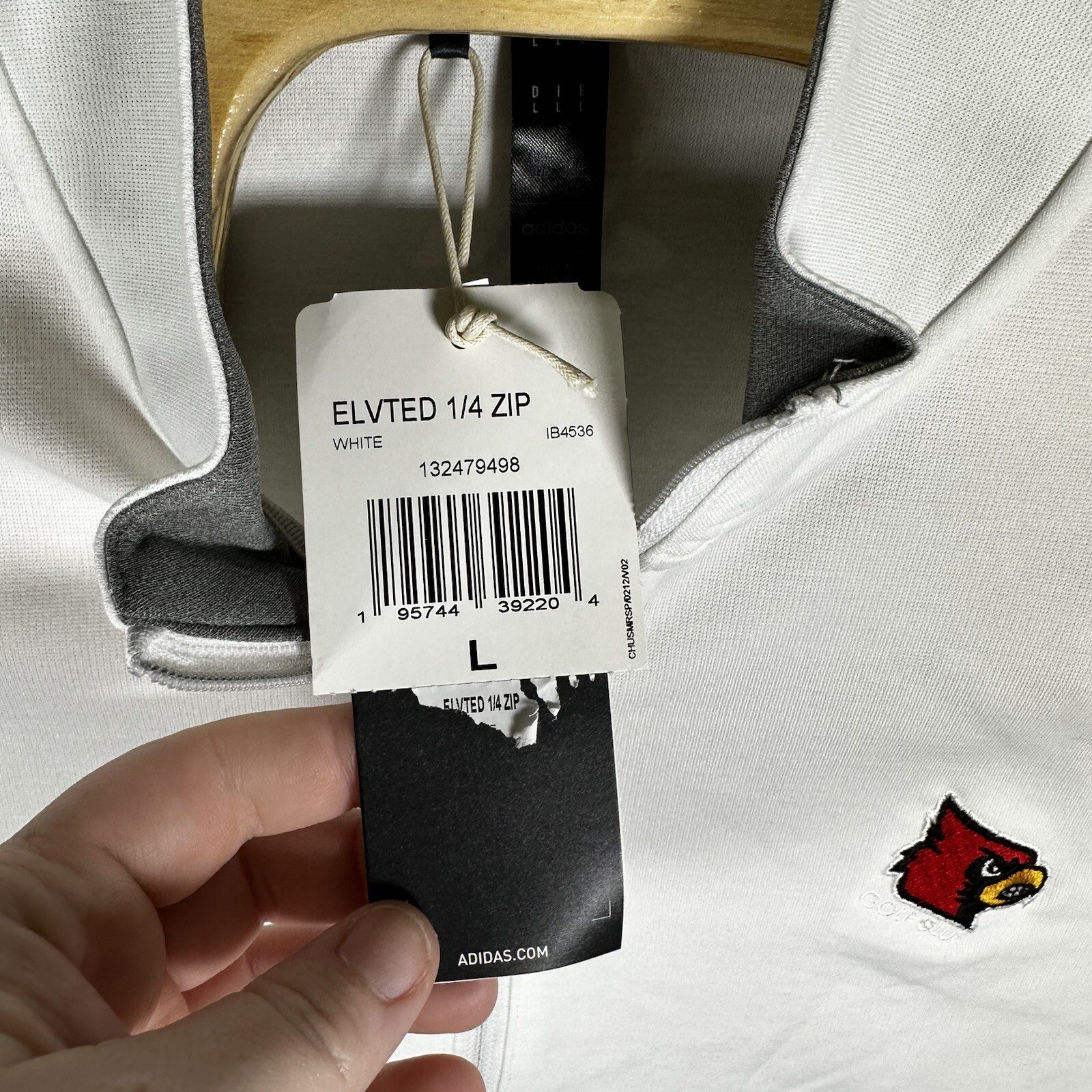 NEW ADIDAS Men's Multi-Sport L/S Louisville Cardinals 1/4 Zip Top Large White gallery