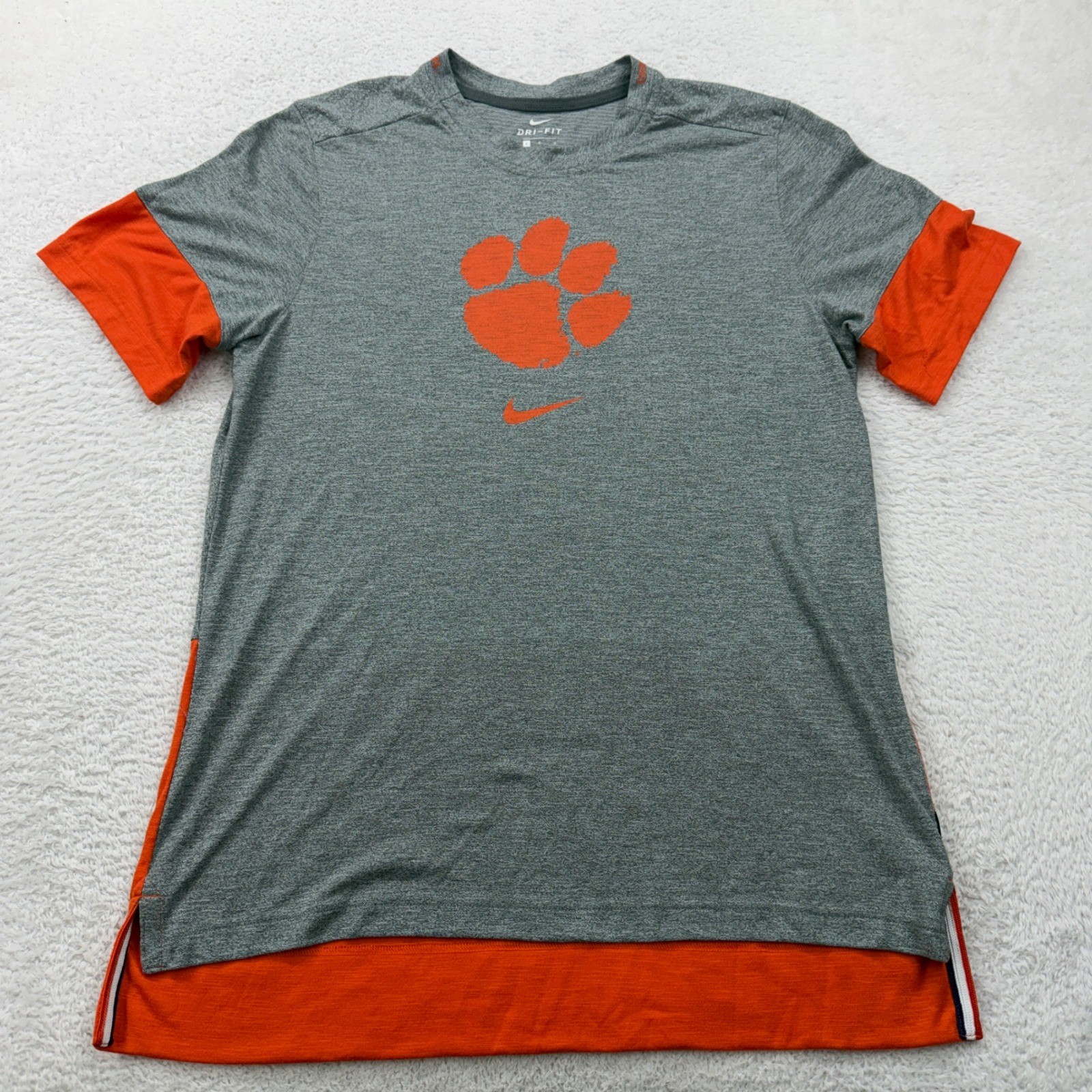 Nike Clemson Tigers Dri-FIT Mens Large Grey Orange Colorblock Paw Logo T-Shirt gallery